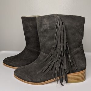 Plomo "Ranya" Fringed Gray Booties - Size 37